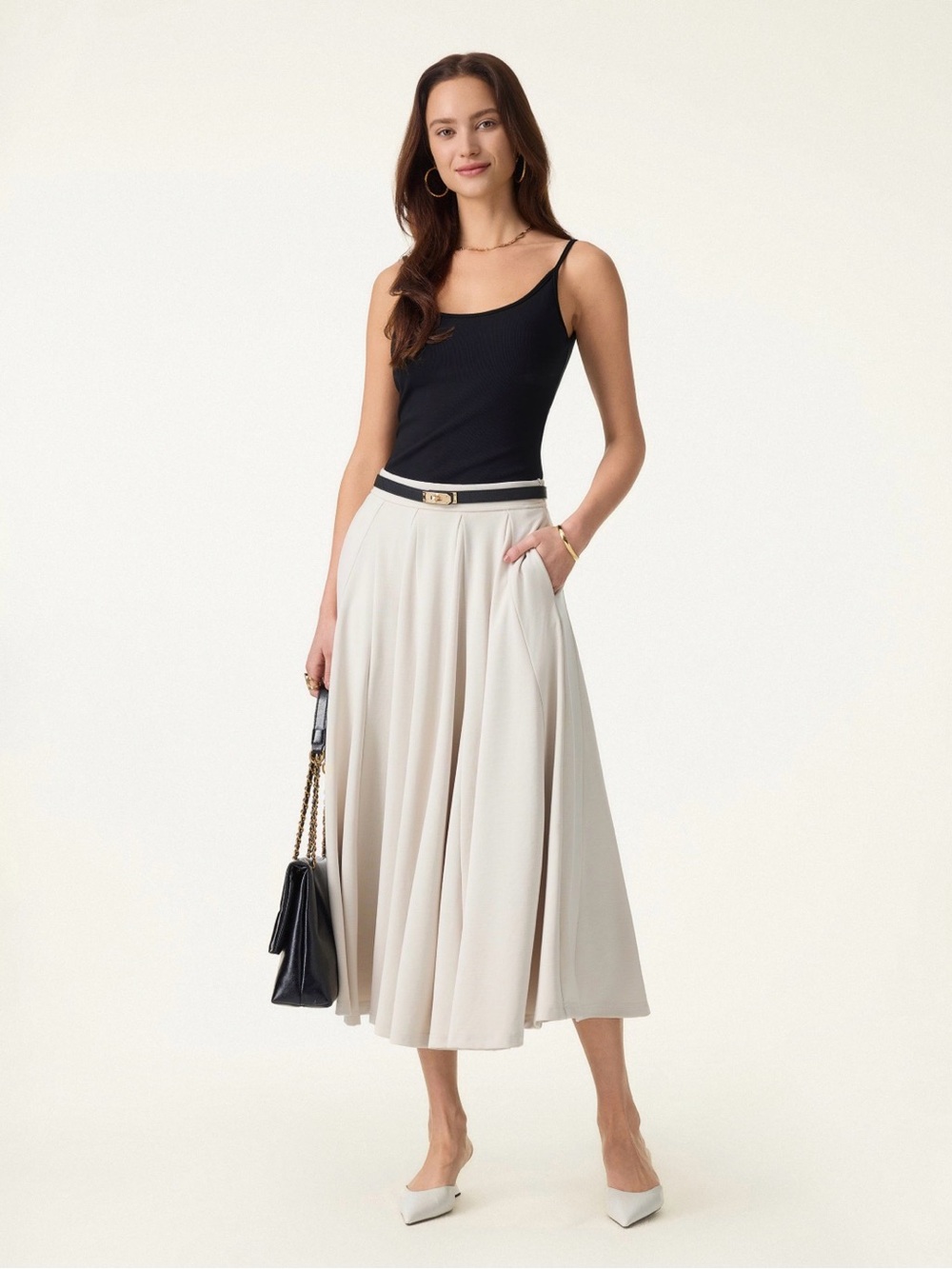 OGL Sandwashed Lyocell Blend Volume Skirt with Pockets Fog Beige NWT Size Medium